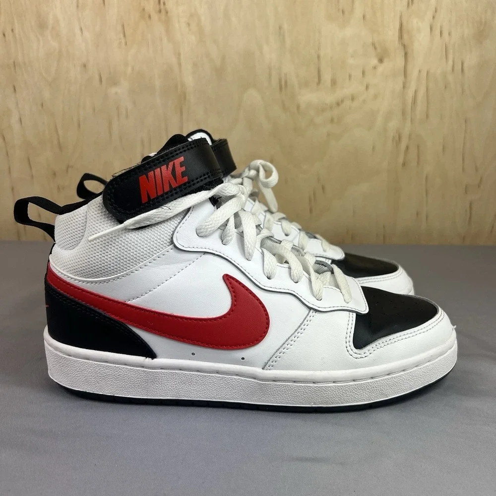 Nike Court Borough Mid 2 Youth 6Y White Red Black Mid-Top Sneakers CD7782-110
